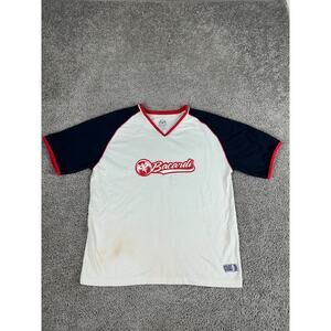 Bacardi Shirt Mens Large White Red Trim Baseball Style Run Short Sleeve Read